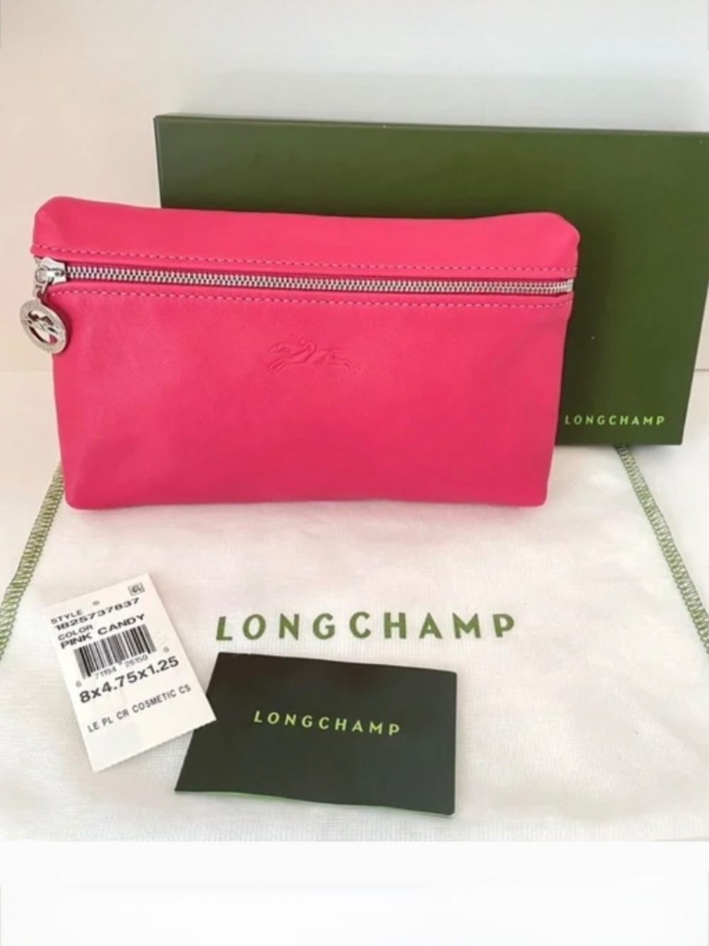 Longchamp Le Pliage Cuir Pouch Candy PINK lambskin leather Made in France